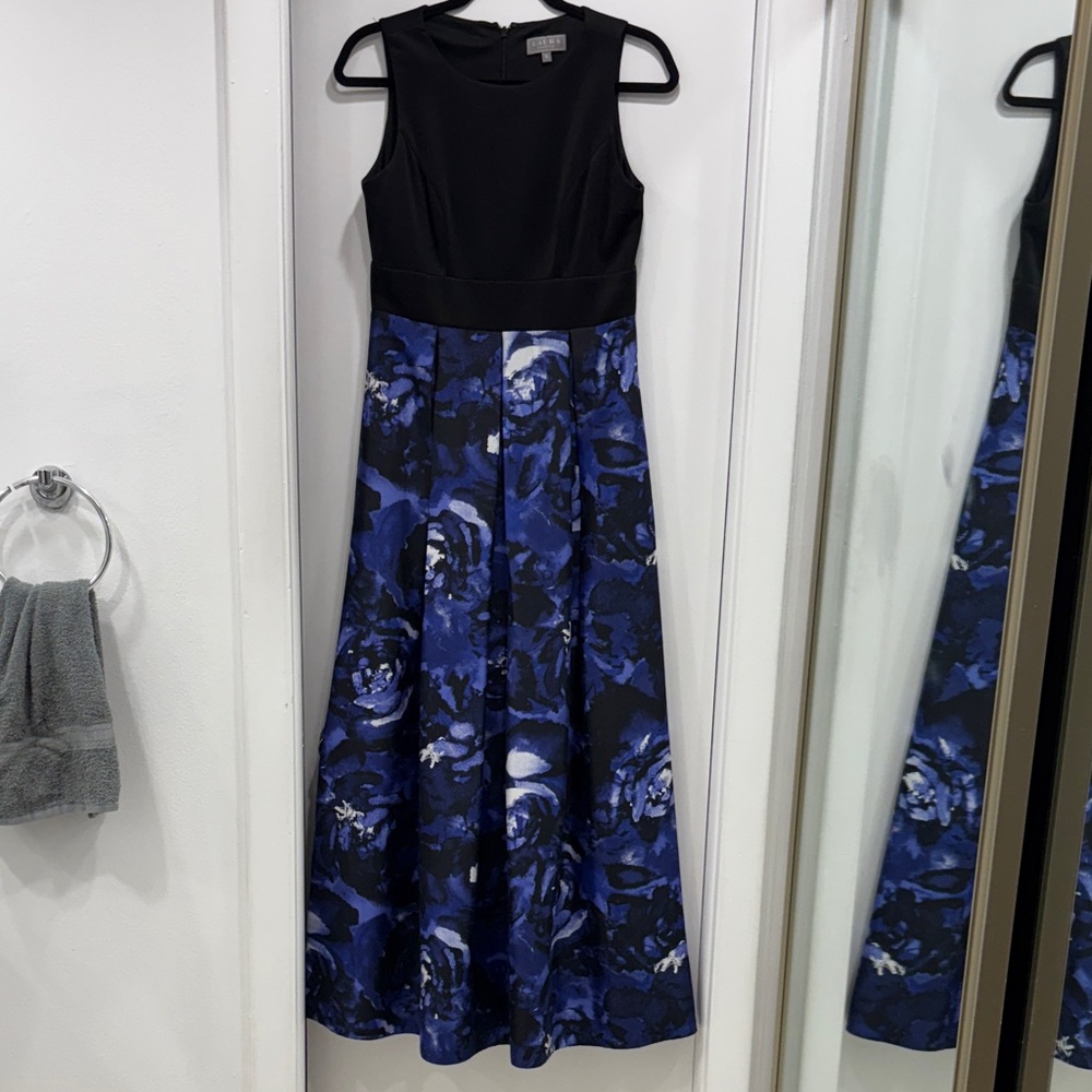 Laura Elegant Black and Blue Floral Maxi Dress